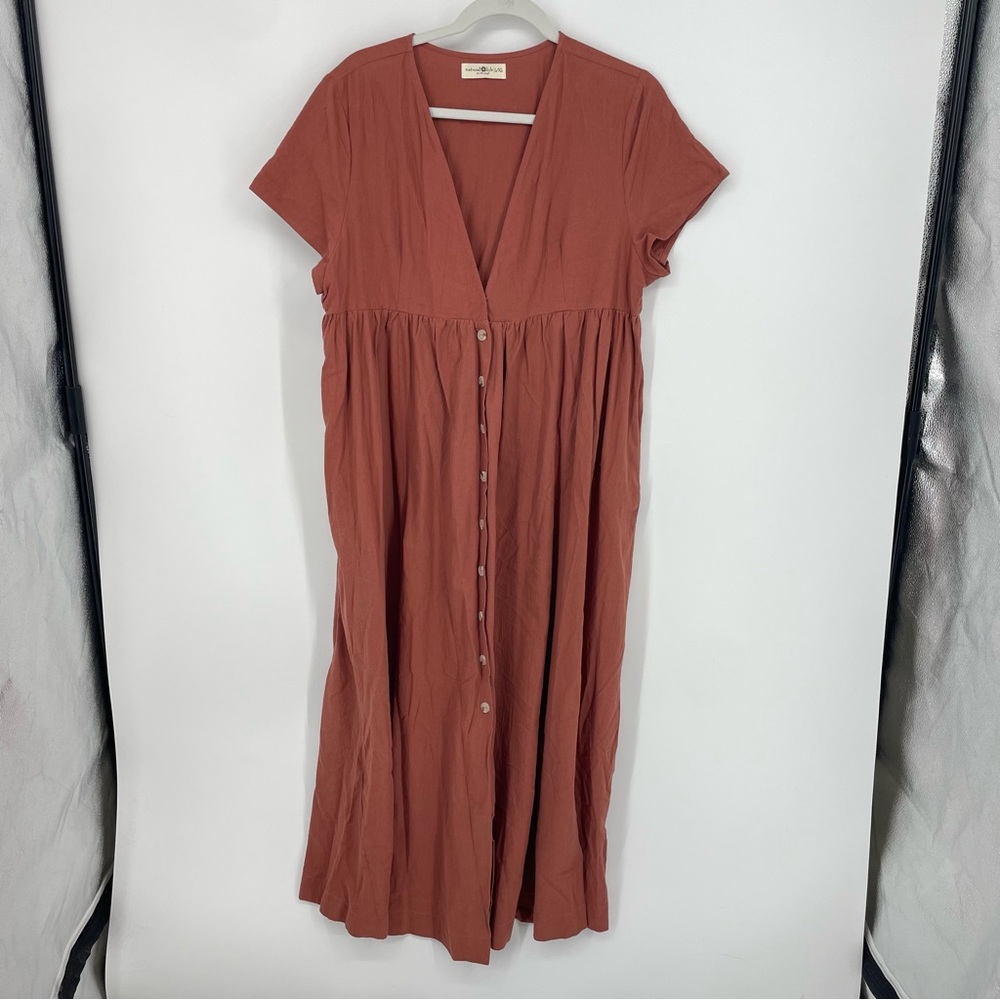 Natural Life Rust Dress solid maxi button front Sz L/XL